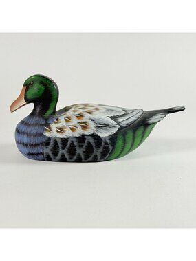 Hand Painted Wooden Mallard Duck Decorative Figurine 6" Long